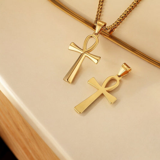 Men's Stainless Steel Coptic Ankh Cross Religious Necklace