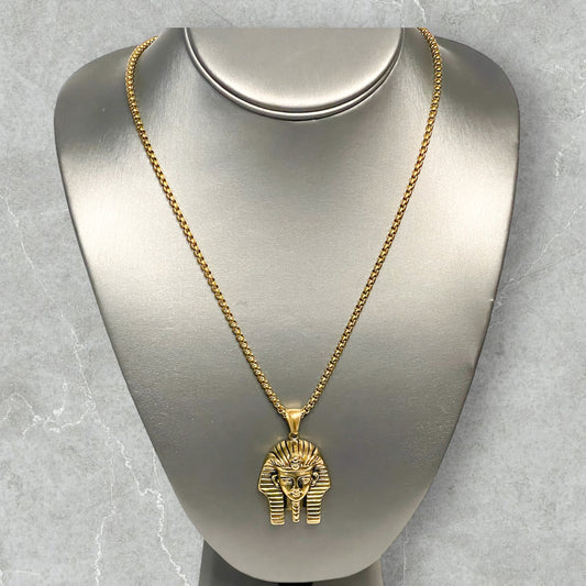 Egyptian Pharaoh Pendant, Gold Pharaoh Head Necklace for Men Necklace Egyptian King Pharaoh Charm  Pendant Necklace for Boys