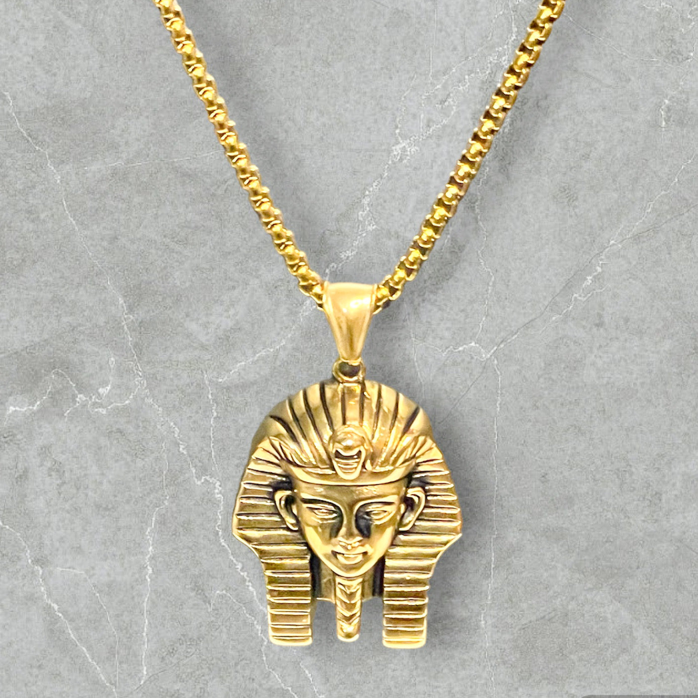 Egyptian Pharaoh Pendant, Gold Pharaoh Head Necklace for Men Necklace Egyptian King Pharaoh Charm  Pendant Necklace for Boys