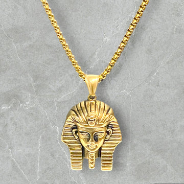 Egyptian Pharaoh Pendant, Gold Pharaoh Head Necklace for Men Necklace Egyptian King Pharaoh Charm  Pendant Necklace for Boys