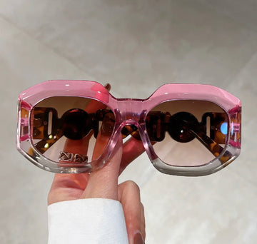 Pink Big Frame Oval Shape Unisex Retro Fashion Sunglasses