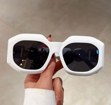 White Big Frame Oval Shape Unisex Retro Fashion Sunglasses
