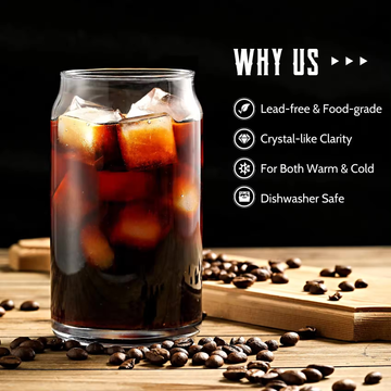 4 Piece 16oz Glass Cup Glass Cup Mugs With Bamboo Lid And Straw