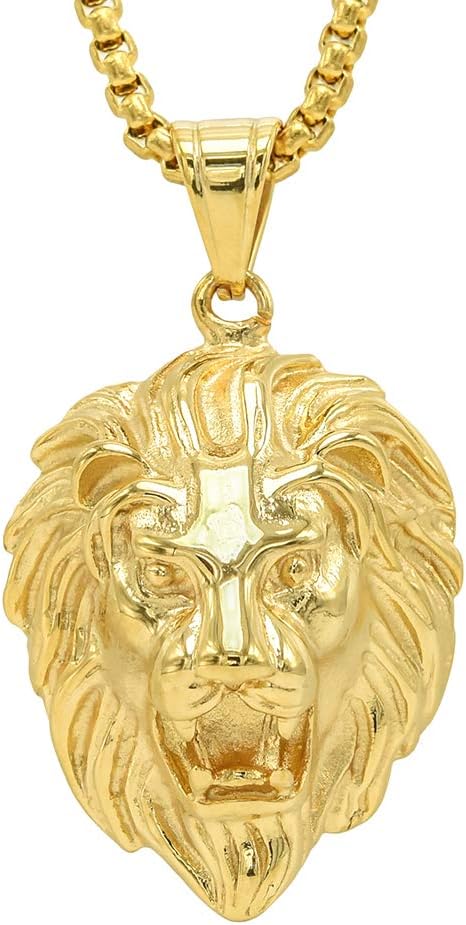 Unisex Stainless Steel Pendant Necklace Lion Head 24 inch Chain