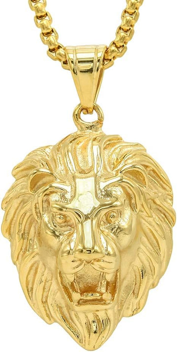 Unisex Stainless Steel Pendant Necklace Lion Head 24 inch Chain